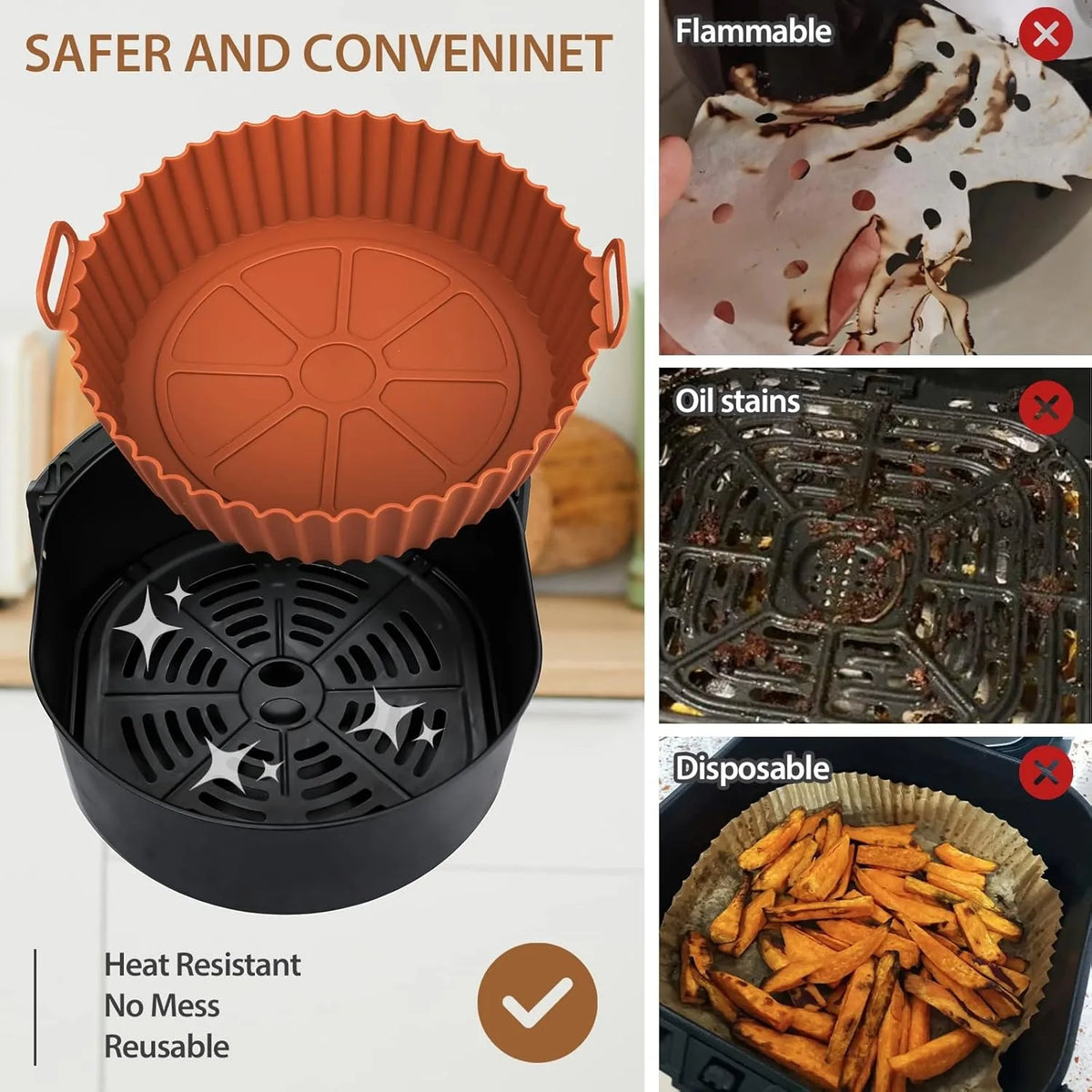 1pc Air Fryer Silicone Baking Tray Mat Circular