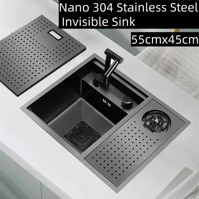 55cmx45cm Sink Nano 304 Stainless Steel Vegetable Wash