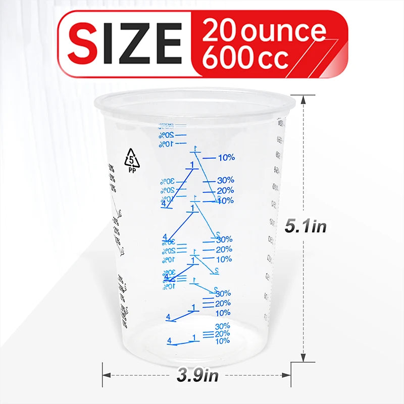 50pcs 600ml Disposable Clear Plastic Paint Mixing Cups