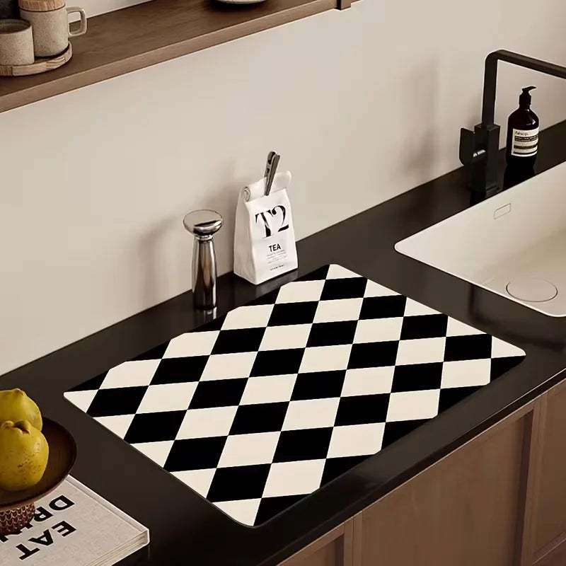 Dish Drain Pad Checkerboard Design Decor Diatomaceous Earth