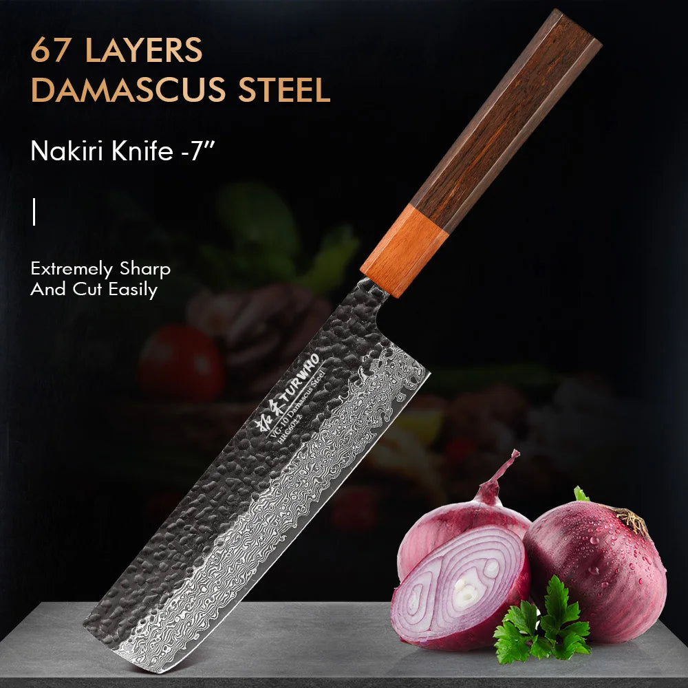 Turwho Inch Hand Forged Nakiri Knife Japanese Damascus
