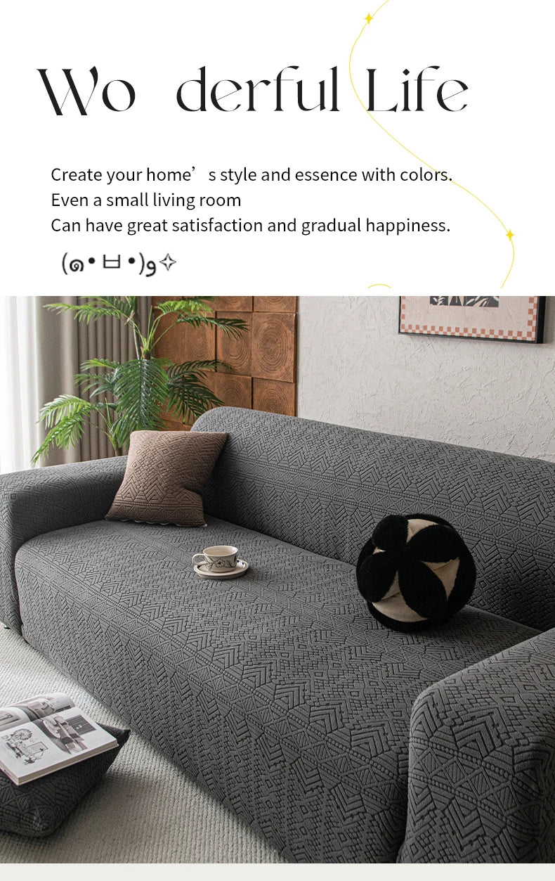 Polar Fleece Jacquard Sofa Cover Geometric Pattern High