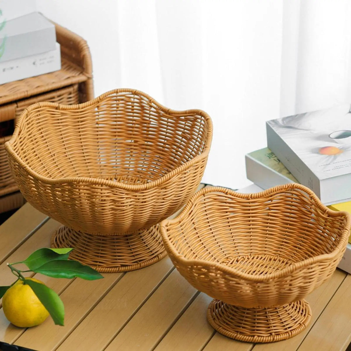Fruit Basket Hand Rattan Woven Snack Tray Bread