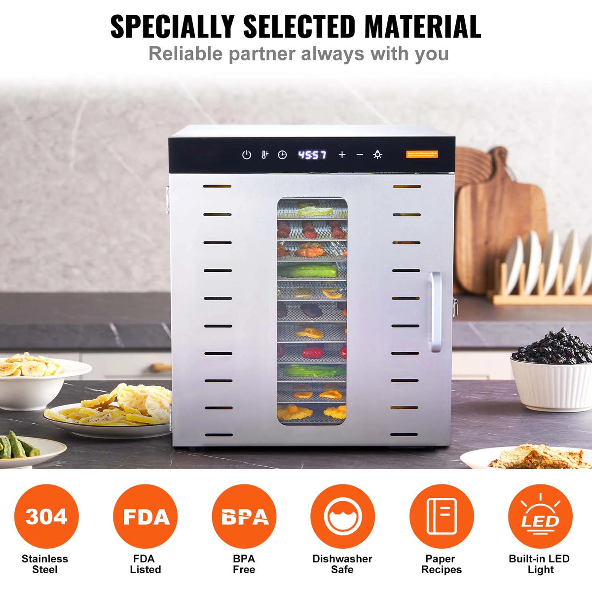 Succebuy Food Dehydrator Machine 10 Stainless Steel Trays