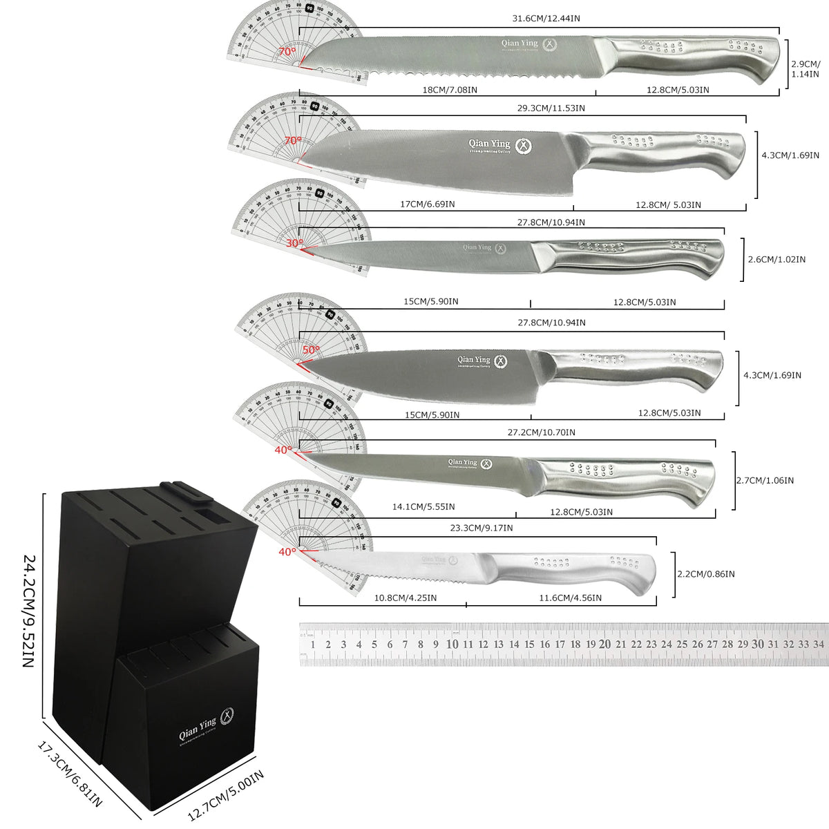 14-Piece Stainless Steel Cutting Knife Cutlery Holder Chef
