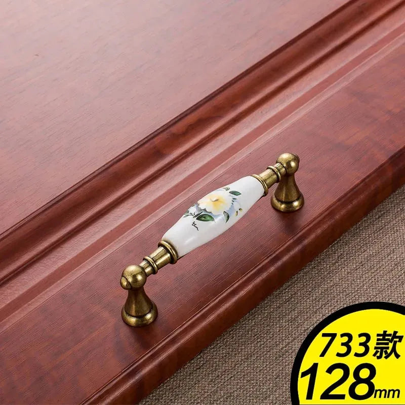 European Green Flower Ceramic Handles Cabinet Storage Dressers