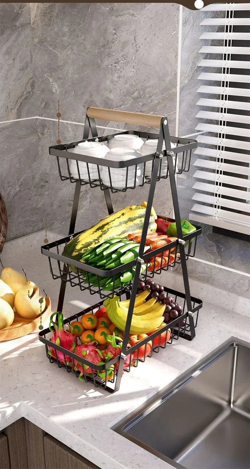 Tiers Countertop Fruit Basket Iron Art Organizer Fruits