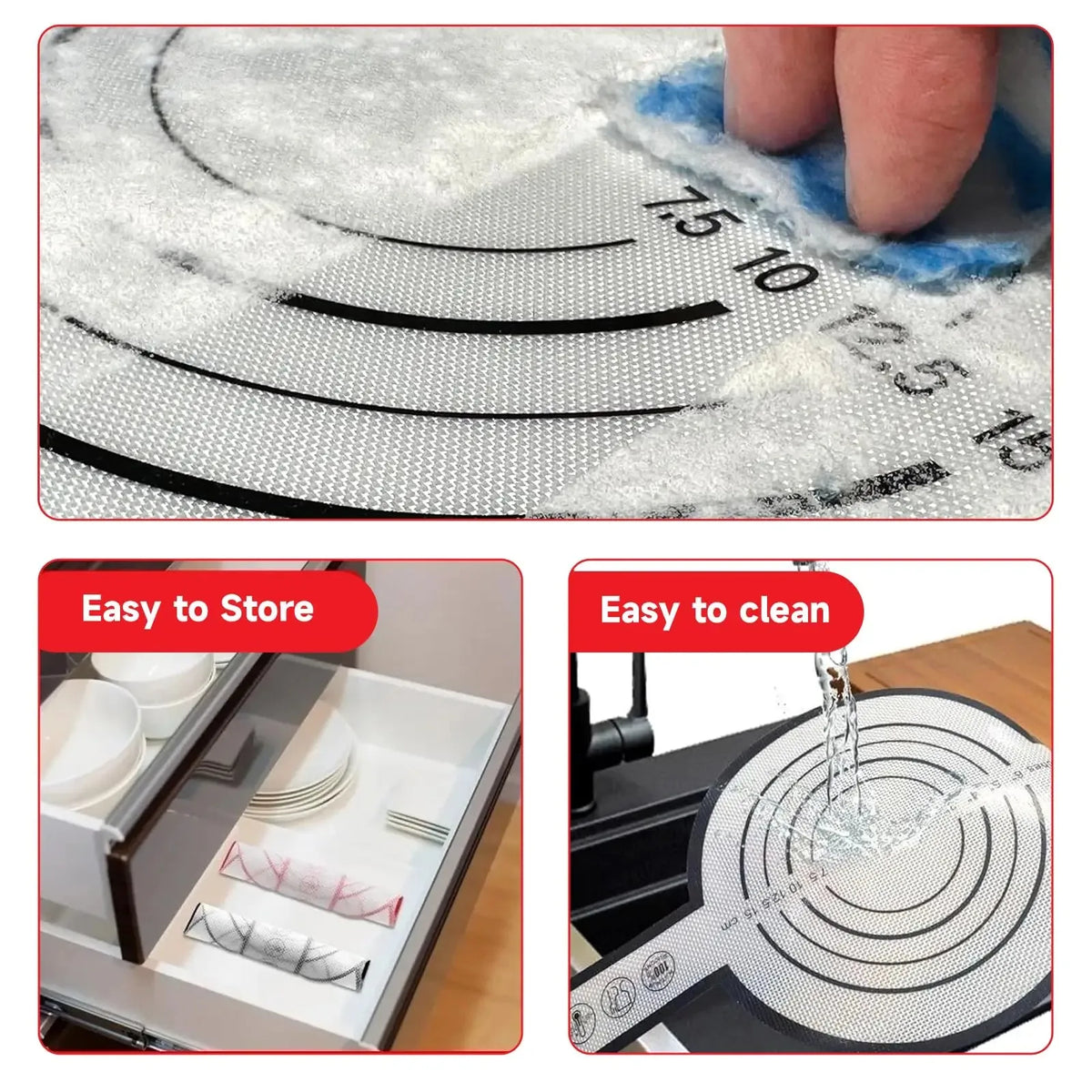 Silicone Baking Mat Long Handles Kneading Pad Dough