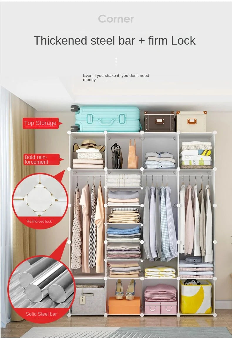 Bedroom Dustproof Clothes Cabinets Plastic Collapsible Durable