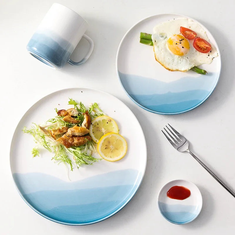 Mountain Scenery Ceramic Dinner Plate Big Round Dessert