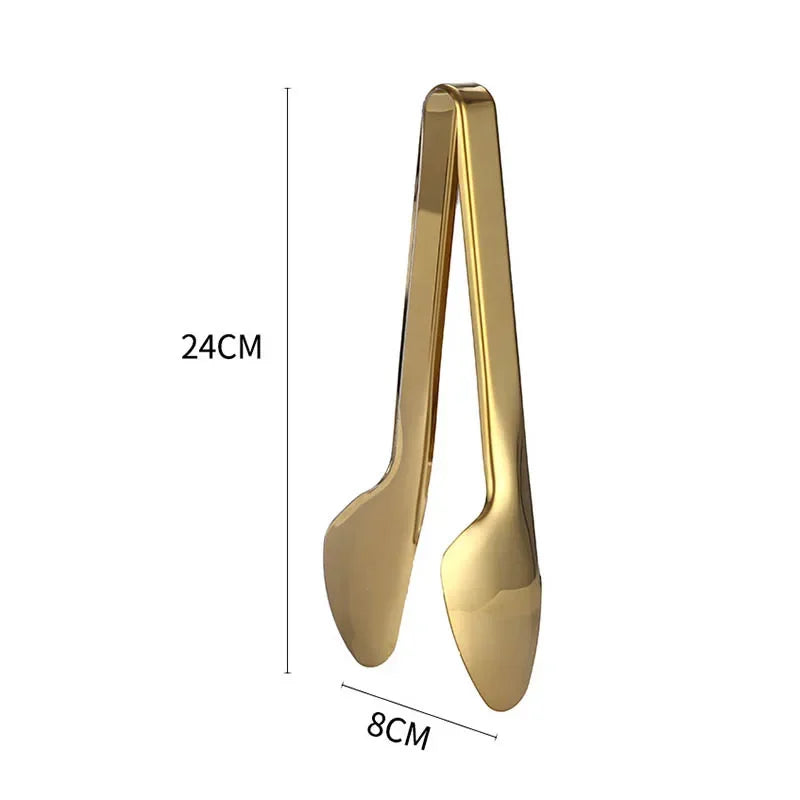 1pc Golden Stainless Steel Food Tong Bbq Clip