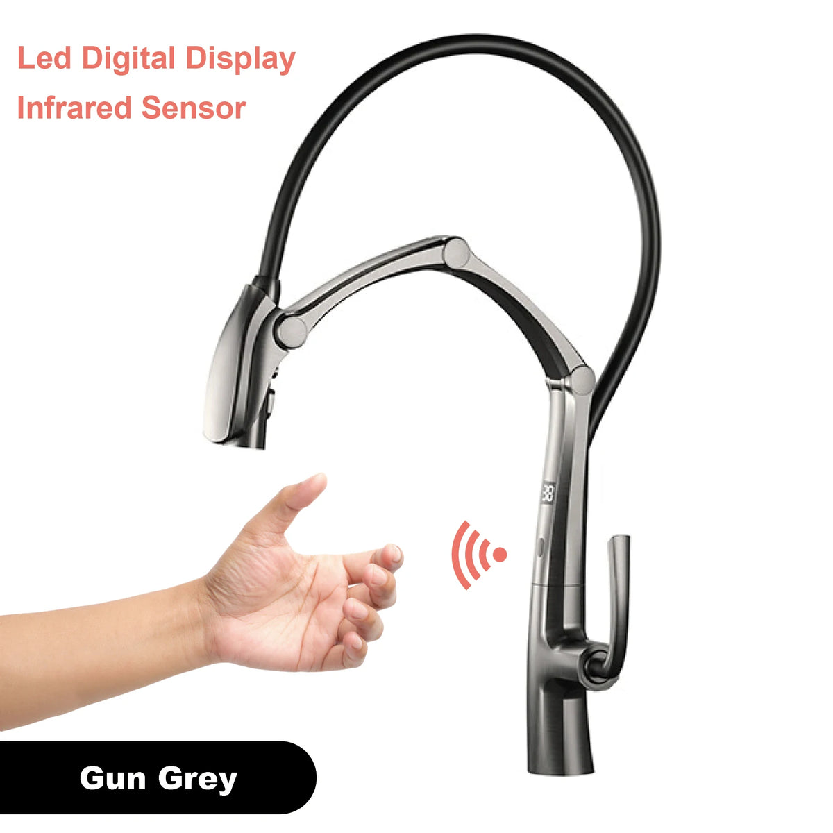 Luxury Gunmetal Brass Faucet Led Display Sensor&Pull-Out