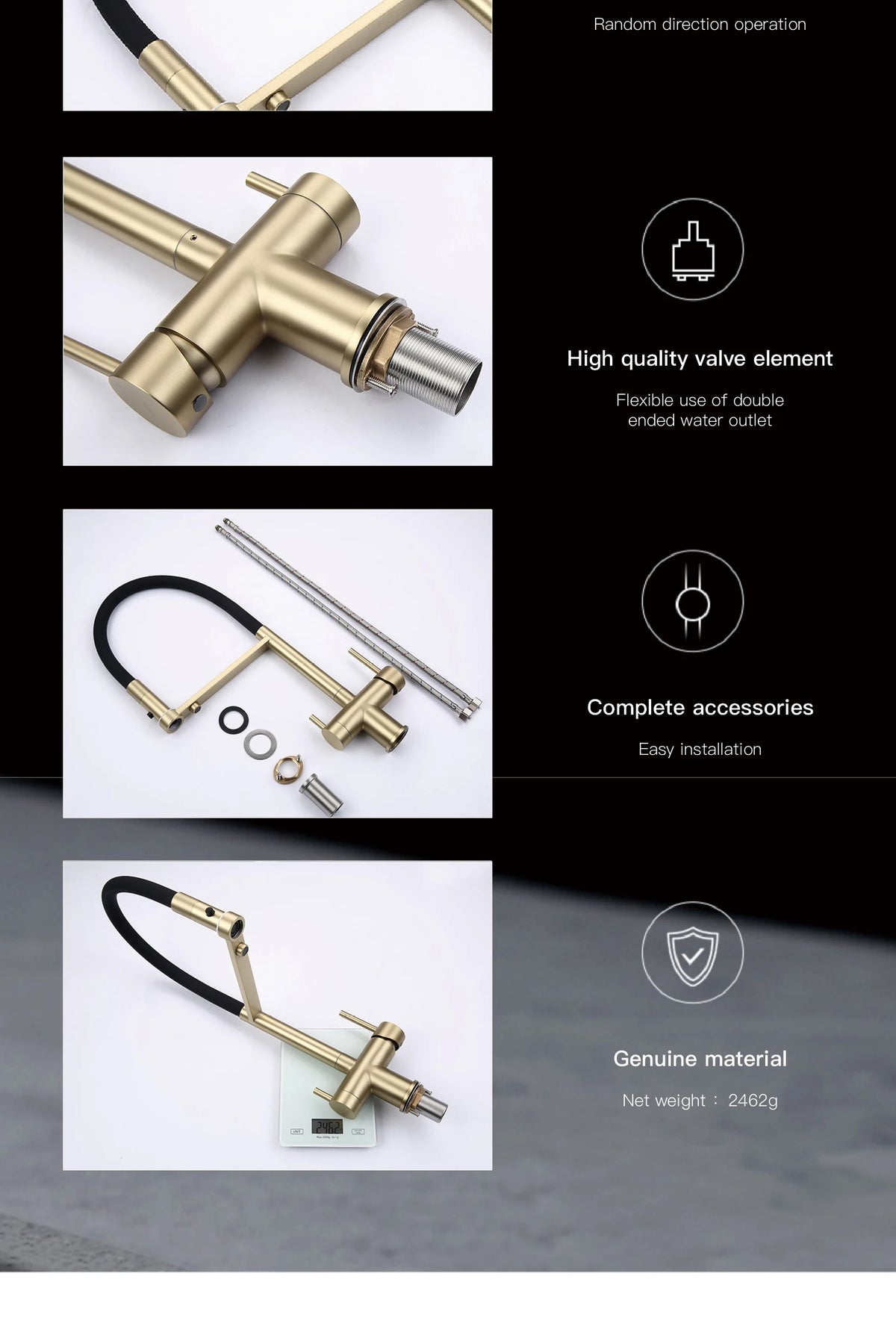 Modern Brushed Gold Brass Faucet Water Filtration Design