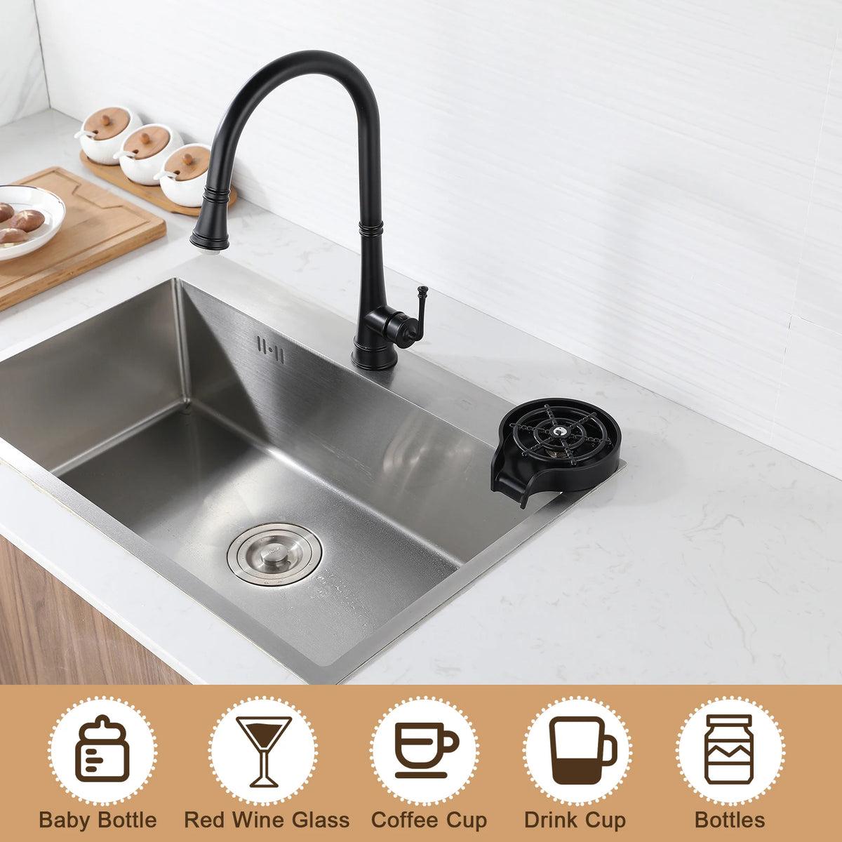 Glass Rinser Sink Bottle Cups Washer Sink Attachment