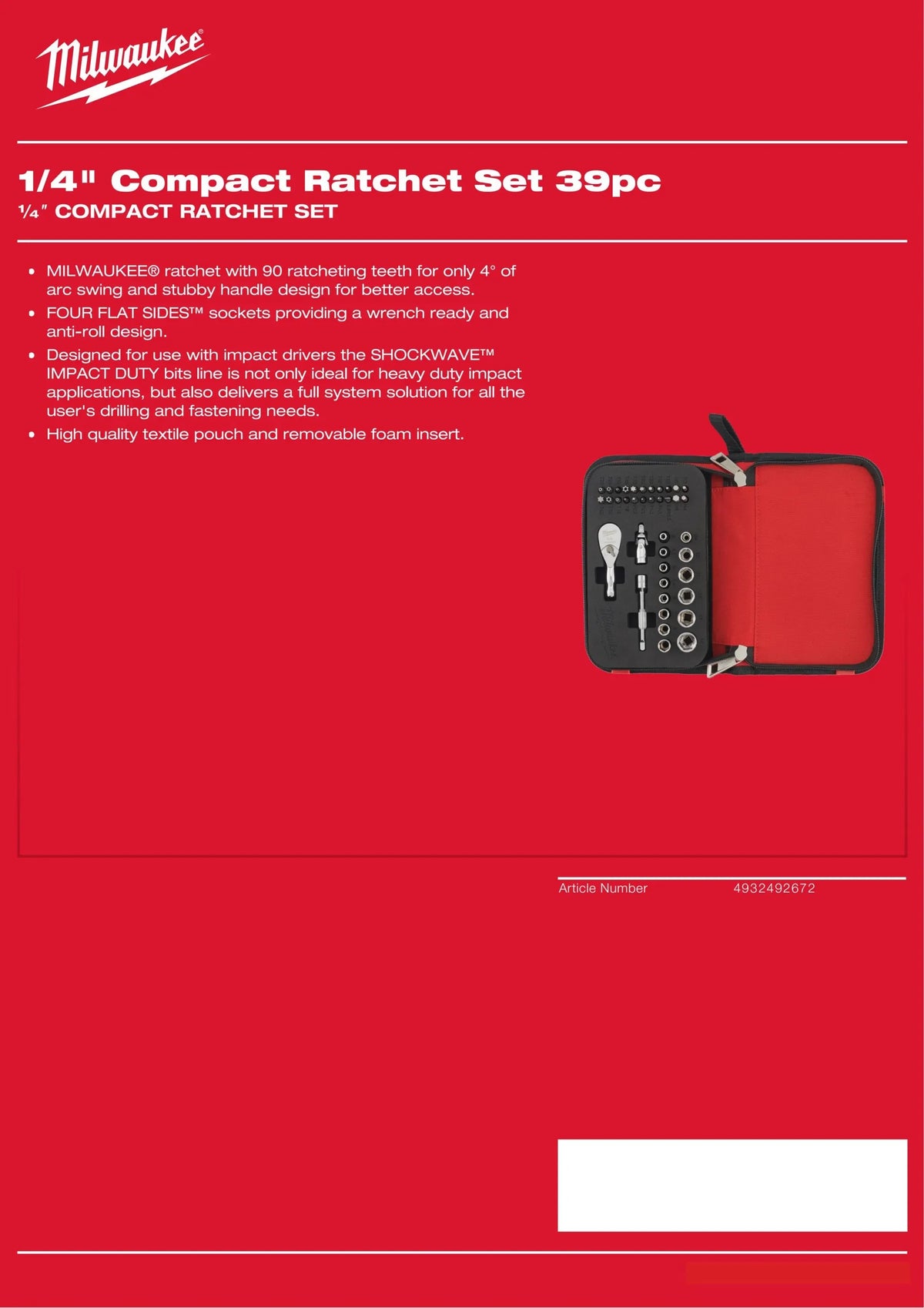 Milwaukee 39 Metric 1/4 Compact Integrated Ratchet Sleeve