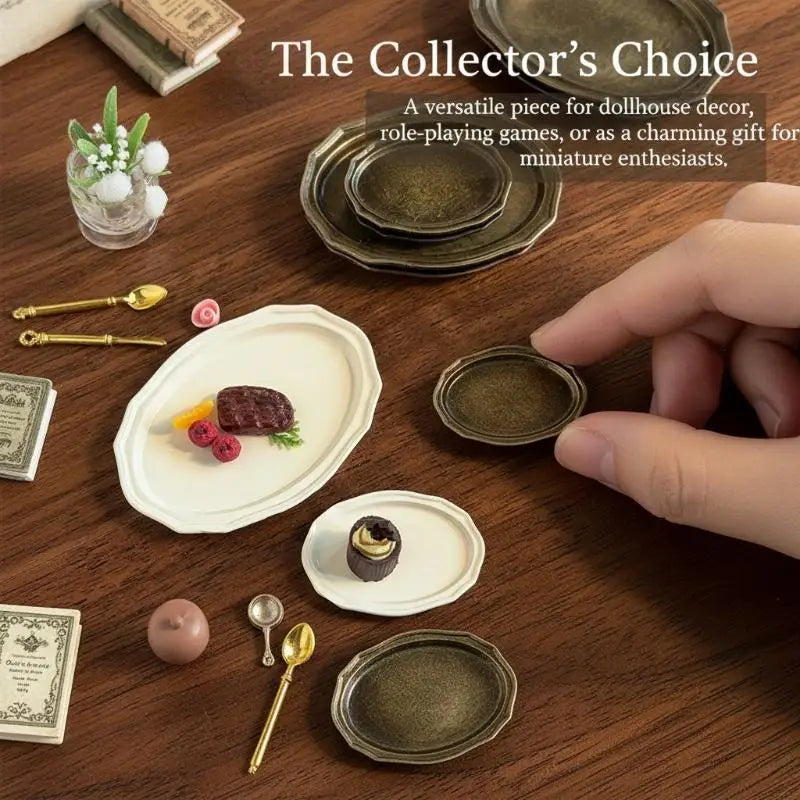 12 Dollhouse Mini Retro Oval Metal Dish Detailing