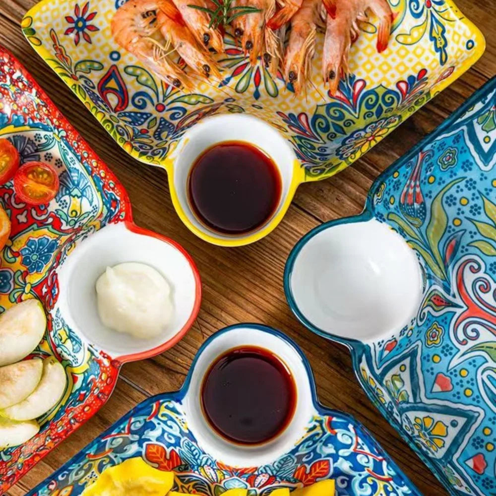 Bohemian Dumpling Plate Vinegar Dish Ceramic Plate Segmented