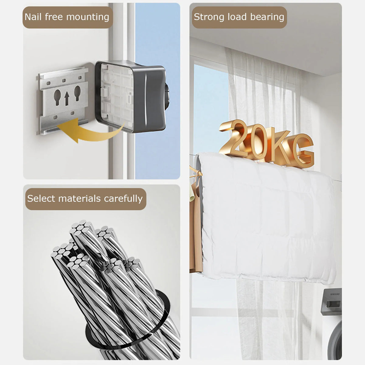1m/4 2m Retractable Clothesline Stainless Seel Clothes-Drying