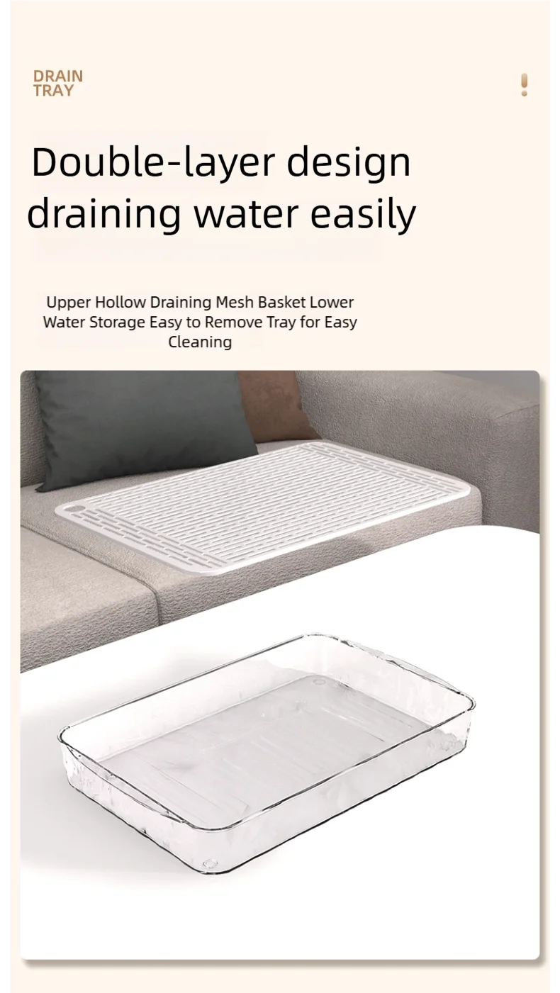 Double-Layer Rectangle Plastic Dish Drainer Fruit Dryer Tray