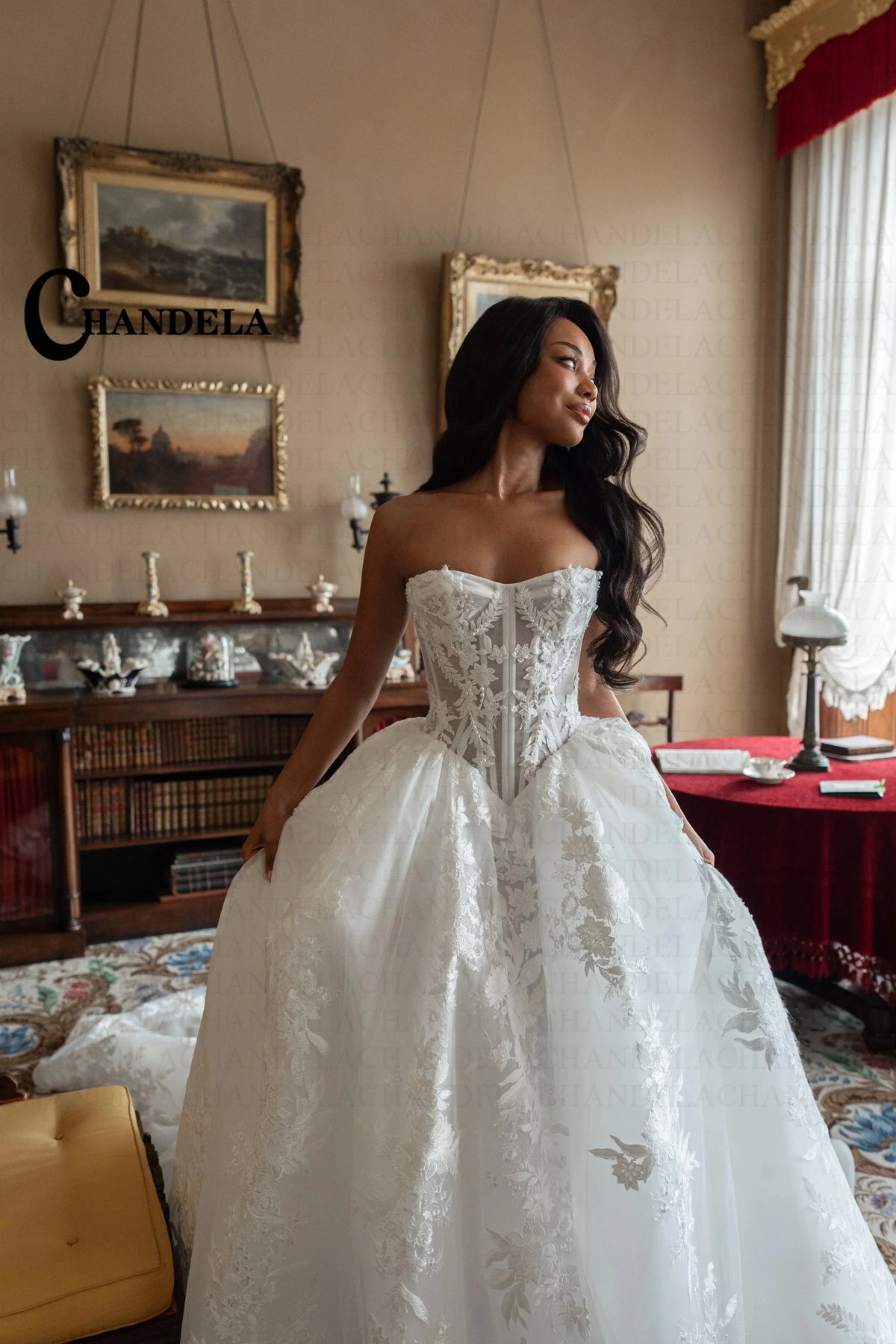 Chandela Trendy A-Line Wedding Dress Bridal Sleeveless Tulle