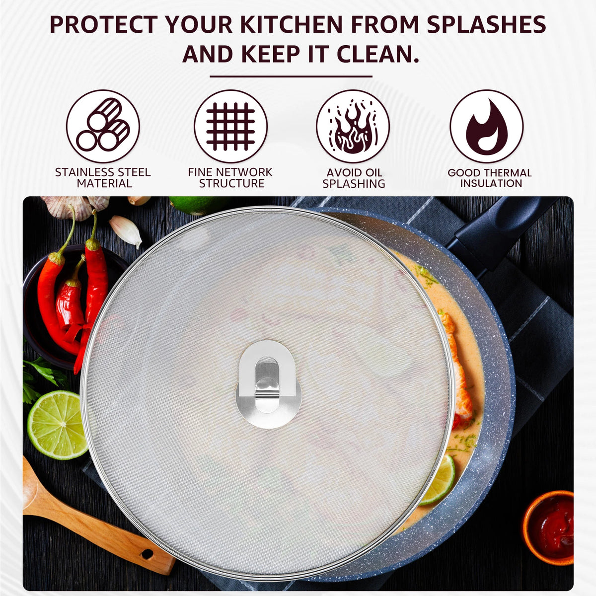 3pcs Stainless Steel Anti Splatter Guard Oil Net