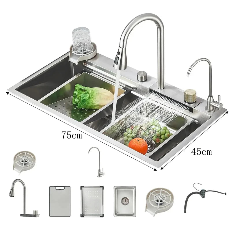 304stainless Steel Sink Faucet Rainfall Spout Pull Out