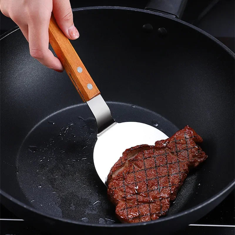 Stainless Steel Wooden Handle Teppanyaki Shovel Non-Slip Frying