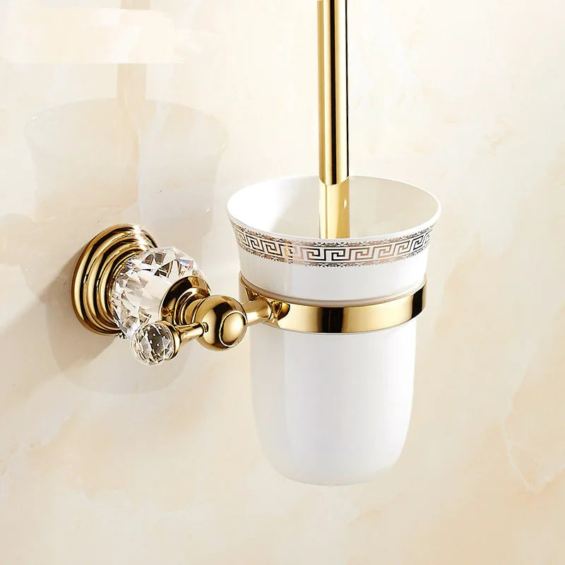 Shower Shelf Toilet Paper Holder Golden Crystal Wall