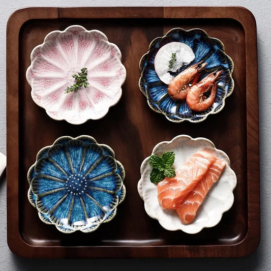 Japanese Ceramic Plate Retro Kiln Glaze Barbecue Mini