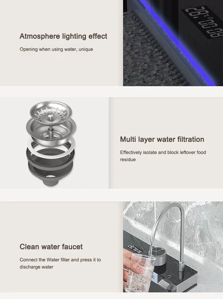 Sink Stainless Steel Waterfall Sinks Extra Large Slot