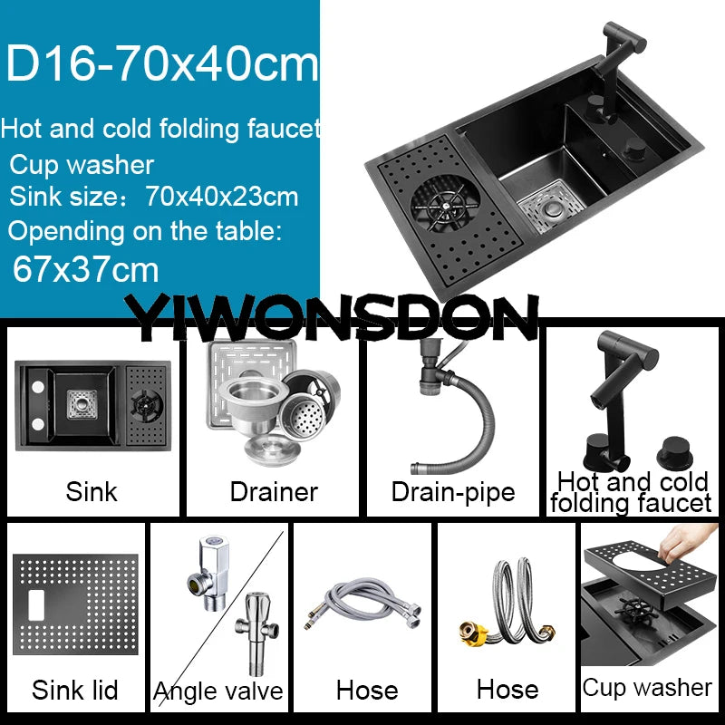 Nano Hidden Bar Sink Black Folding Faucet Silvery
