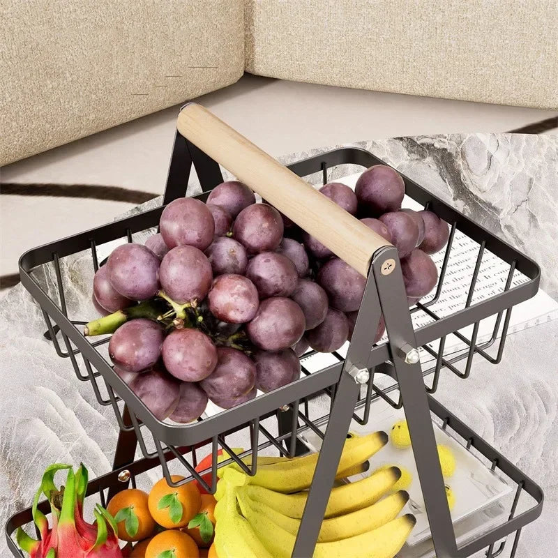 Tiers Countertop Fruit Basket Iron Art Organizer Fruits