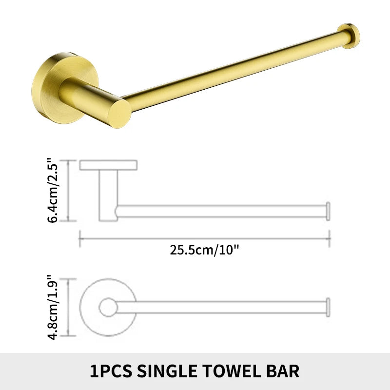 Brushed Gold Bathroom Towel Rack Toilet Brush Roll