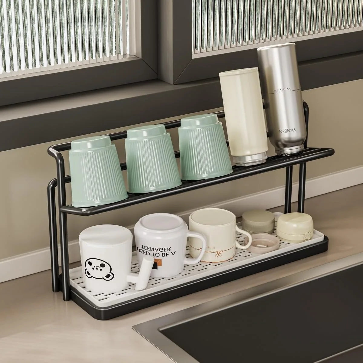 Stainless Steel 2-Tier Bottle Drying Rack Drain Tray