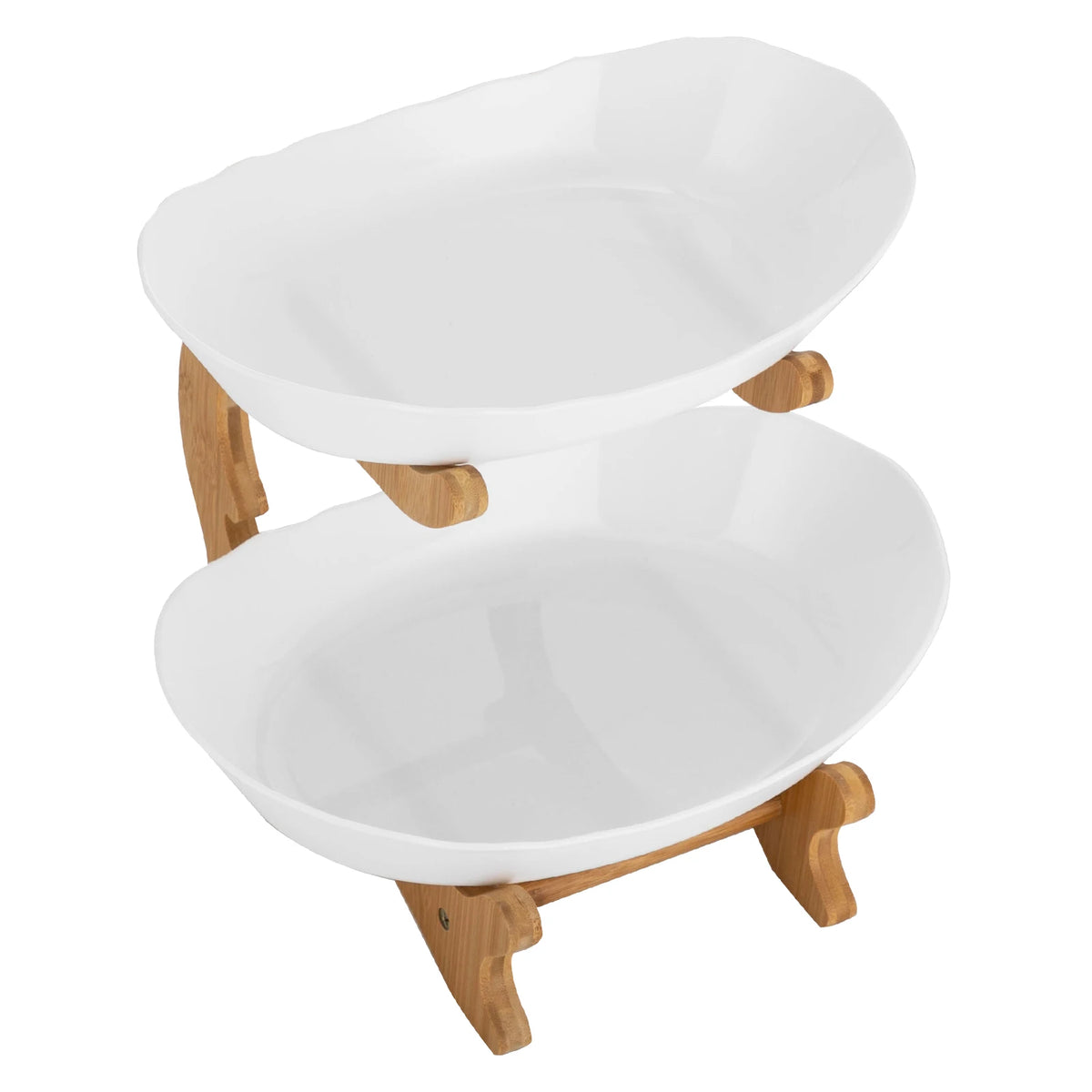 2-Tier Fruit Bowl Bamboo Fruit Basket Stand Food-Grade