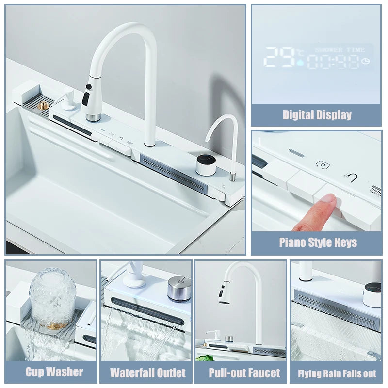 Stainless Steel Waterfall Sink Large Slot Integrated Digital