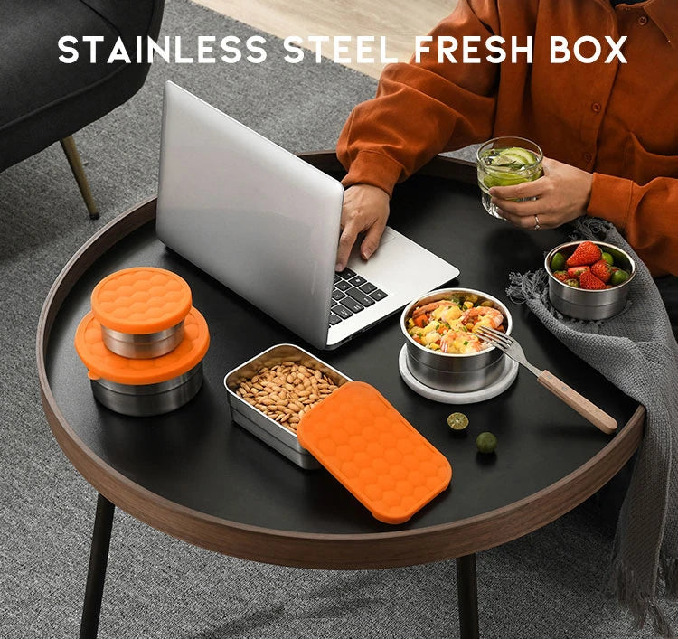 Stainless Steel Food Storage Box Silicone Lid Lunch