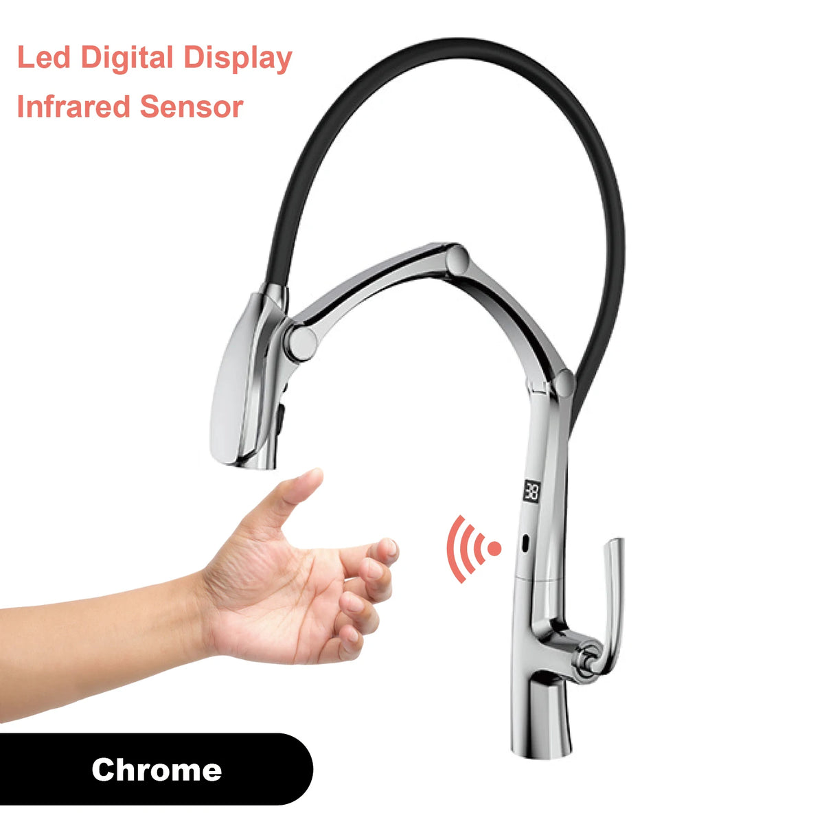 Luxury Gunmetal Brass Faucet Led Display Sensor&Pull-Out