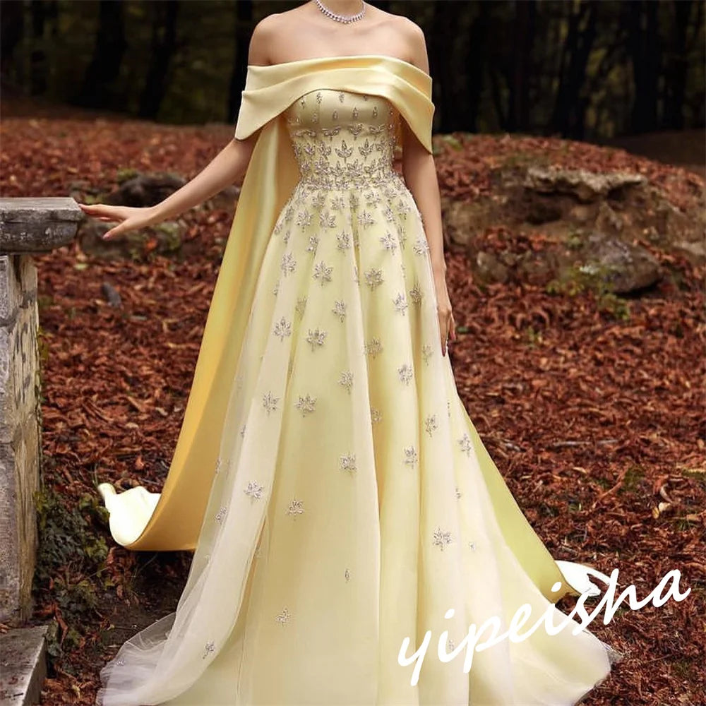 Customized Exquisite Off-The-Shoulder Ball Gown Sweep/Brush Es
