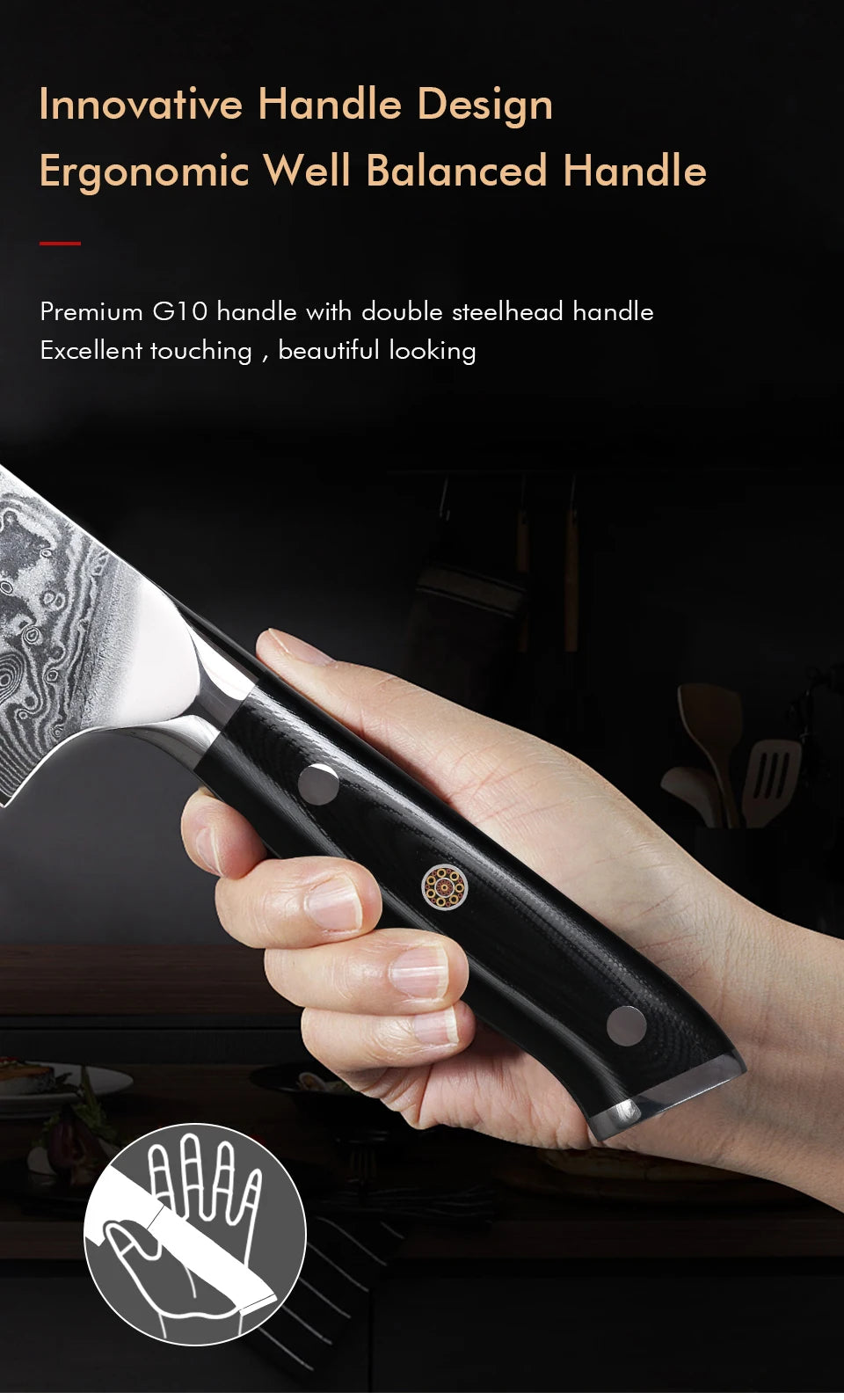 Japanese Style Santoku Knife Damascus Steel Professional Chef