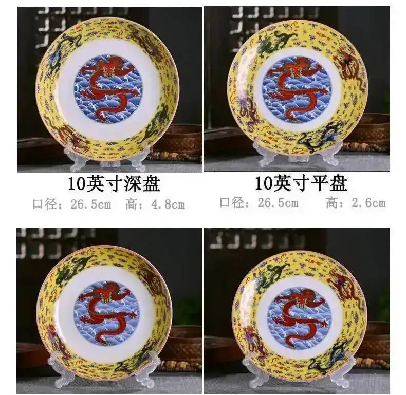 Ceramic Dragon Dish Chinese Bone Porcelain Deep Flat