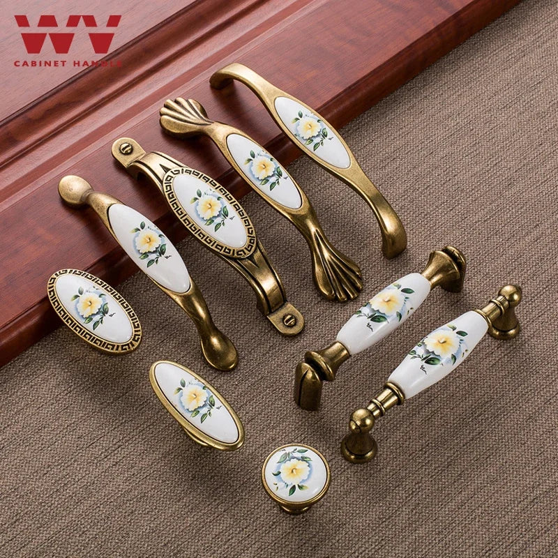 Ym Green Flower Ceramic Handles Cabinet Storage Dressers