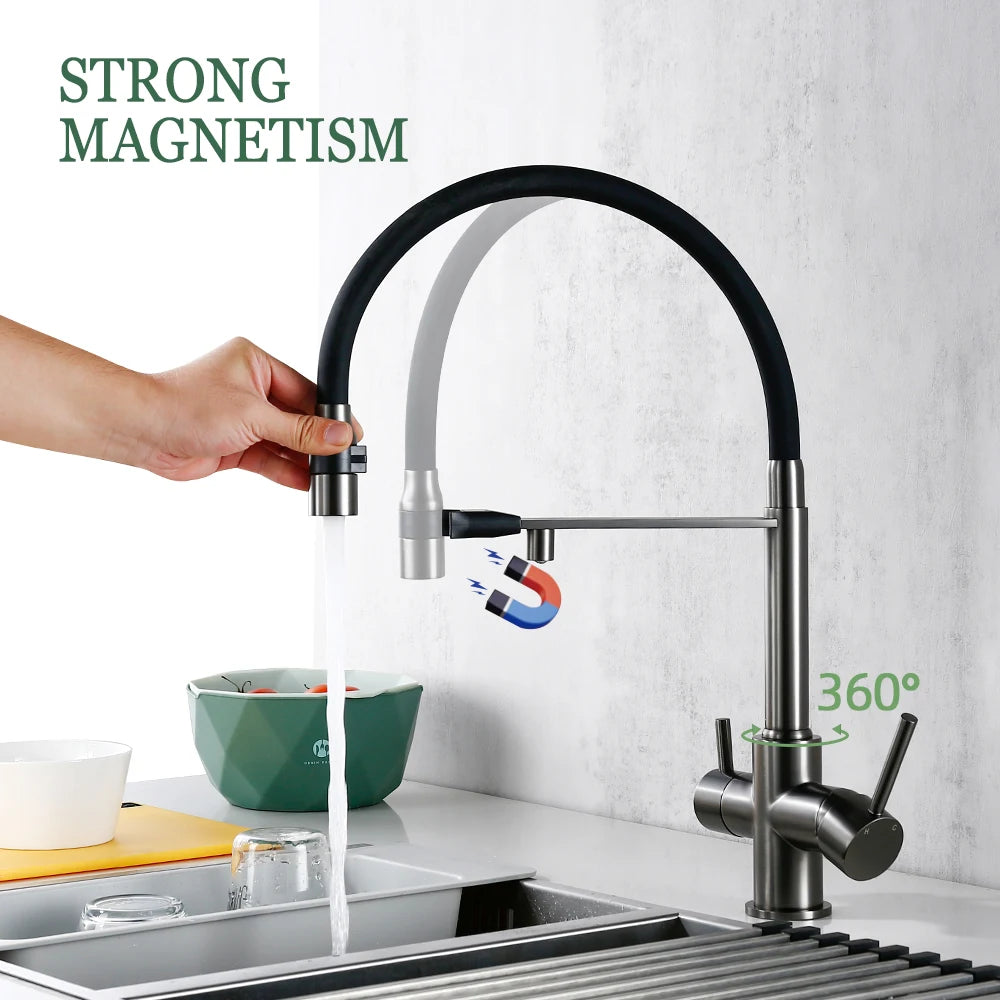 Gunmetal Faucet Brass Ways Sink Mixer Black Hose