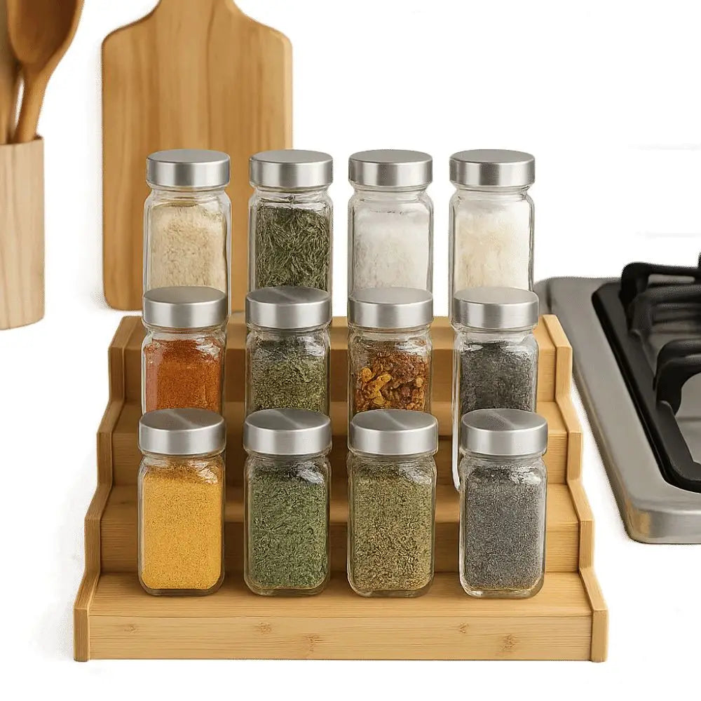 Solid Wooden 3-Tier Spice Rack Space-Saving Multi-Tier Spice