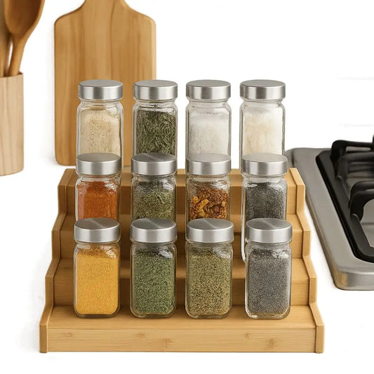 Solid Wooden 3-Tier Spice Rack Space-Saving Multi-Tier Spice
