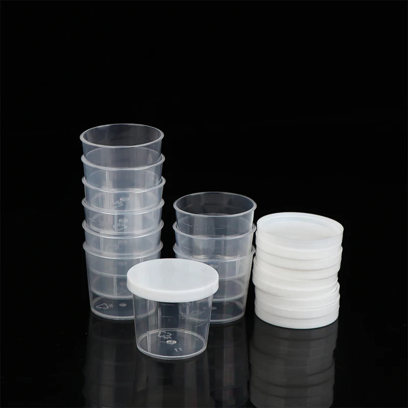 10pcs Clear Liquid Pill Measuring Cups Lids Travel