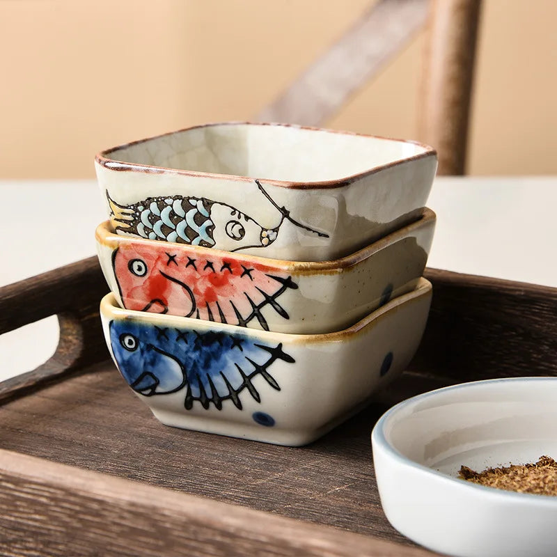 1pc Flavorful Japanese Ceramic Small Dish Square Dip