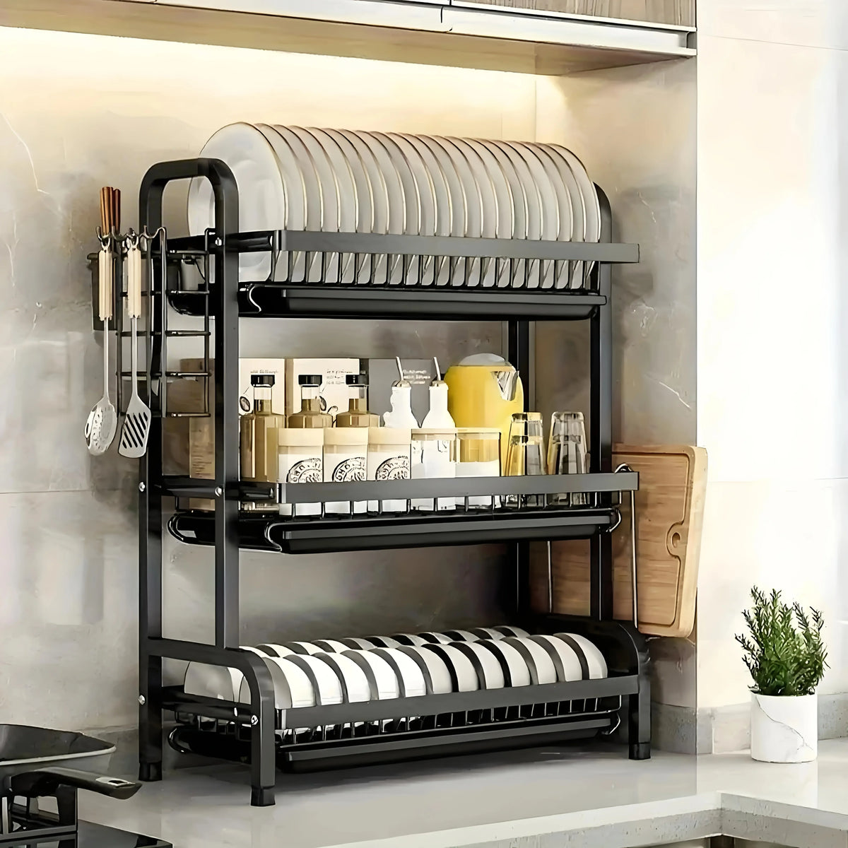 Large 2-3 Tier Vertical Dish Rack/Utensil Holder Storage