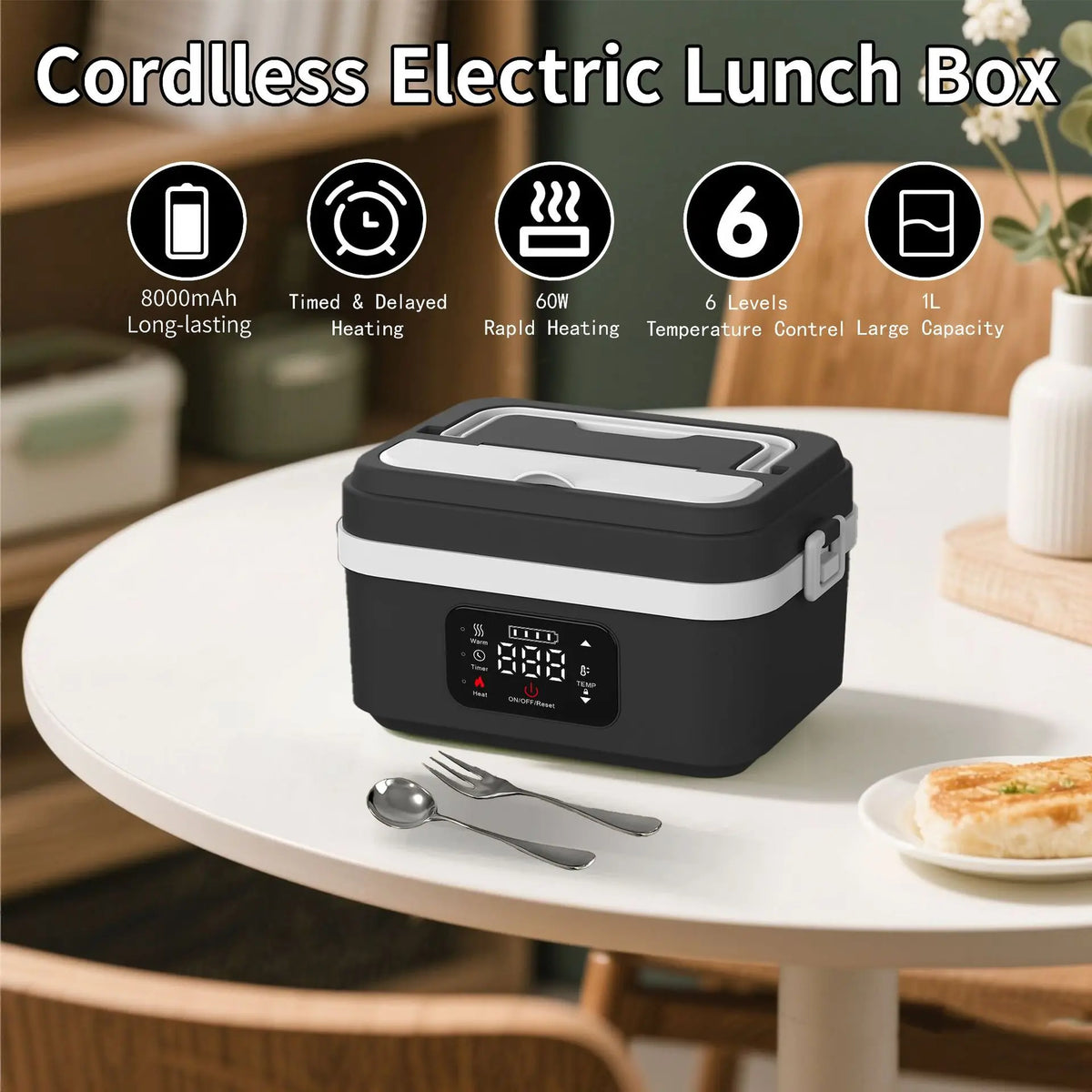 8000mah Electric Lunch Box Upgraded Water-Free Smart Heat
