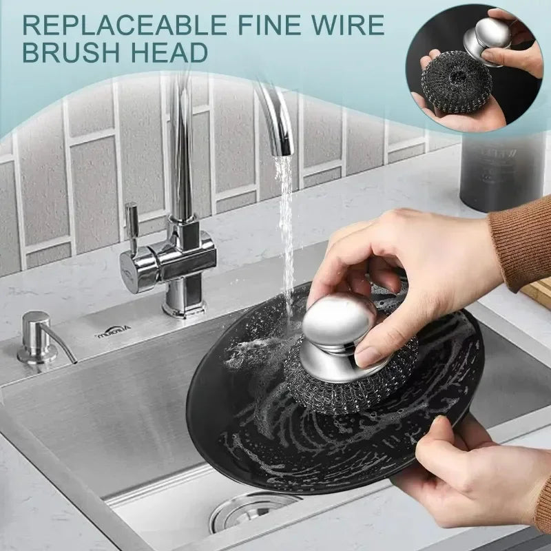 Stainless Steel Pot Brush Handle Robust Metal Ball